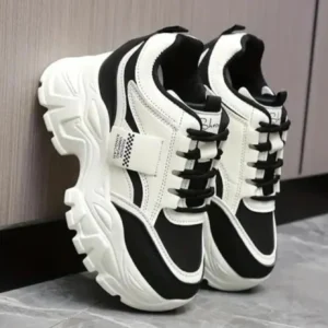 OP TrendyWave White Black Edge Chunky Sole Fashion Sneakers for /Women" Running Shoes For Women (Black )